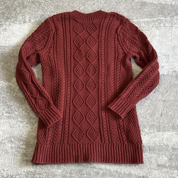 LL Bean Signature Sweater Womens Small Rust Red Cable Fisherman Knit Cotton - Picture 5 of 5